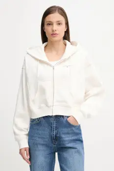 Tommy Jeans bluza culoarea bej, cu gluga, uni, DW0DW21163 imagine