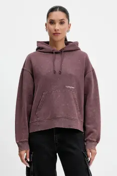 Tommy Jeans bluza culoarea maro, cu gluga, uni, DW0DW21609 imagine