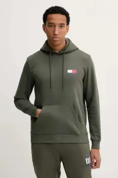 Tommy Jeans bluza culoarea verde, cu gluga, cu imprimeu, DM0DM20738 imagine