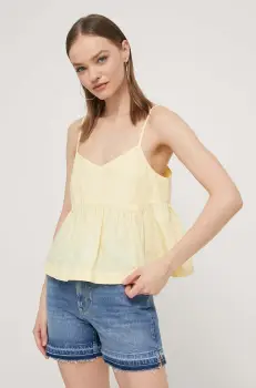 Tommy Jeans bluza din bumbac femei, culoarea galben, neted imagine