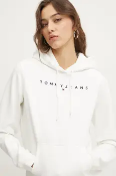 Tommy Jeans bluza femei, culoarea alb, cu gluga, cu imprimeu, DW0DW17324 imagine