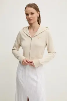 Tommy Jeans bluza femei, culoarea bej, cu gluga, neted, DW0DW18769 imagine