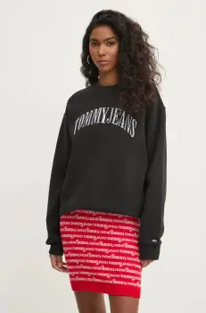 Tommy Jeans bluza femei, culoarea negru, cu imprimeu, DW0DW20172 imagine