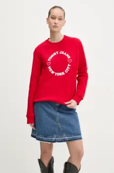 Tommy Jeans bluza femei, culoarea rosu, cu imprimeu, DW0DW21770 imagine