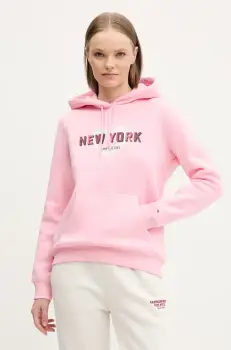 Tommy Jeans bluza femei, culoarea roz, cu gluga, cu imprimeu, DW0DW21771 imagine