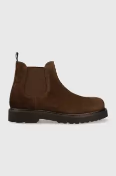 Tommy Jeans botine din piele intoarsa TJM CHELSEA HIGH BOOT barbati, culoarea maro, EM0EM01205 imagine