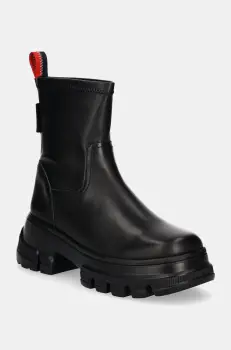 Tommy Jeans botine TJW CHUNKY CHELSEA BOOT MIX MAT femei, culoarea negru, cu platforma, EN0EN02555 imagine