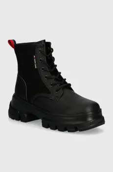 Tommy Jeans botine TJW CHUNKY LACE UP BOOT MIX MAT femei, culoarea negru, cu platforma, EN0EN02554 imagine