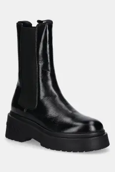 Tommy Jeans cizme de piele CHUNKY SHINY LEATHER CHELSEA culoarea negru, cu toc plat, EN0EN02888 imagine