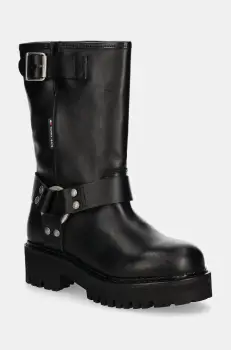 Tommy Jeans cizme de piele TJW URBAN BIKER BOOT LEATHER femei, culoarea negru, cu platforma, EN0EN02728 imagine