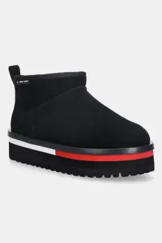 Tommy Jeans cizme de zapada din piele intoarsa TJW FLATFORM SNOW BOOT SUEDE culoarea negru, EN0EN02841 imagine