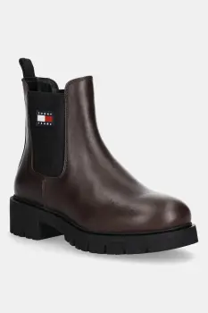 Tommy Jeans cizme TJW CHELSEA LEATHER BOOT culoarea maro, cu toc plat, EN0EN02825 imagine