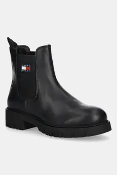 Tommy Jeans cizme TJW CHELSEA LEATHER BOOT culoarea negru, cu toc plat, EN0EN02825 imagine