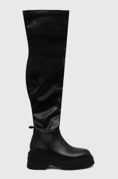 Tommy Jeans cizme TJW OVER THE KNEE BOOTS femei, culoarea negru, cu platforma, EN0EN02254 imagine