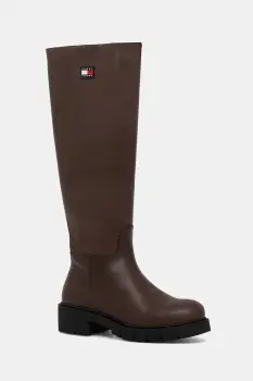 Tommy Jeans cizme TJW STRETCHY LONG SHAFT culoarea maro, cu toc plat, EN0EN02828 imagine