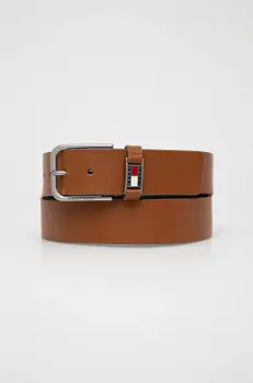 Tommy Jeans curea de piele barbati, culoarea maro, AM0AM13361 imagine