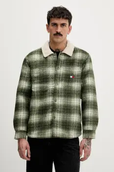 Tommy Jeans geaca cu aspect de camasa culoarea bleumarin, de tranzitie, oversize, DM0DM22010 imagine