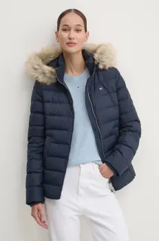 Tommy Jeans geaca de puf femei, culoarea albastru marin, de iarna, DW0DW18312 imagine