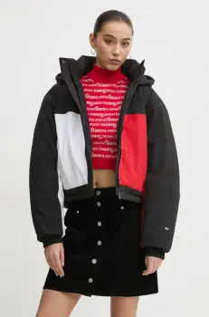 Tommy Jeans geaca femei, culoarea negru, de tranzitie, DW0DW20550 imagine