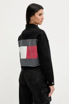 Tommy Jeans geaca jeans culoarea negru, de tranzitie, oversize, DW0DW21431 imagine