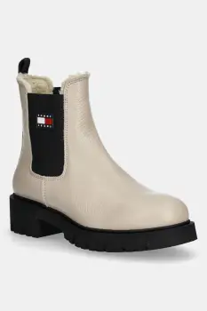 Tommy Jeans ghete chelsea de piele TJW CHELSEA BOOT WL culoarea bej, cu platforma, izolat, EN0EN02826 imagine