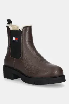 Tommy Jeans ghete chelsea de piele TJW CHELSEA BOOT WL culoarea maro, cu platforma, izolat, EN0EN02826 imagine