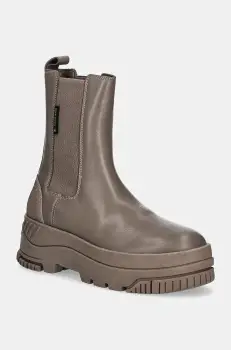 Tommy Jeans ghete chelsea de piele TJW CHELSEA FLATFORM BOOT femei, culoarea maro, cu platforma, EN0EN02597 imagine