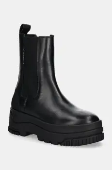 Tommy Jeans ghete chelsea de piele TJW CHELSEA FLATFORM BOOT femei, culoarea negru, cu platforma, EN0EN02597 imagine