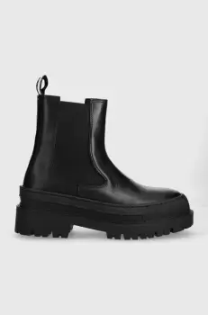Tommy Jeans ghete chelsea de piele TJW CHELSEA FOXING BOOT femei, culoarea negru, cu platforma, EN0EN02289 imagine