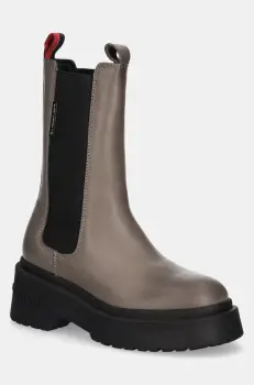 Tommy Jeans ghete chelsea de piele TJW CHUNKY CHELSEA femei, culoarea gri, cu platforma, EN0EN02635 imagine