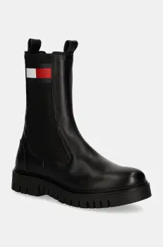 Tommy Jeans ghete chelsea de piele TJW LONG CHELSEA BOOT femei, culoarea negru, cu platforma, EN0EN02625 imagine