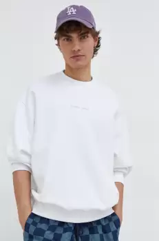 Tommy Jeans hanorac de bumbac barbati, culoarea alb, neted imagine