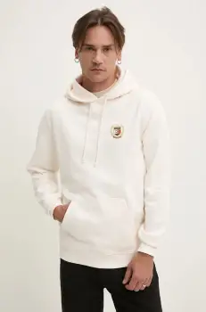 Tommy Jeans hanorac de bumbac barbati, culoarea bej, cu gluga, cu imprimeu, DM0DM19762 imagine