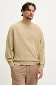 Tommy Jeans hanorac de bumbac barbati, culoarea bej, cu imprimeu, DM0DM20827 imagine