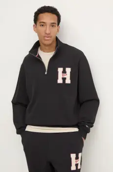 Tommy Jeans hanorac de bumbac barbati, culoarea negru, cu imprimeu, DM0DM21263 imagine