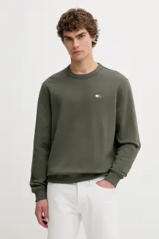 Tommy Jeans hanorac de bumbac barbati, culoarea verde, cu imprimeu, DM0DM20660 imagine