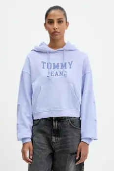 Tommy Jeans hanorac de bumbac cu gluga, cu imprimeu, DW0DW21598 imagine