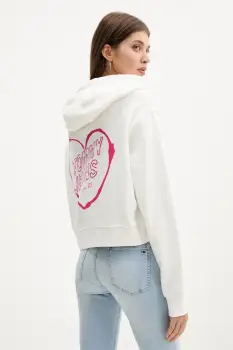 Tommy Jeans hanorac de bumbac culoarea alb, cu gluga, cu imprimeu, DW0DW21408 imagine