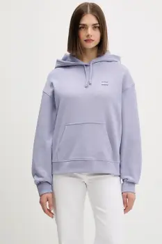 Tommy Jeans hanorac de bumbac culoarea bej, cu gluga, cu imprimeu, DW0DW19414 imagine