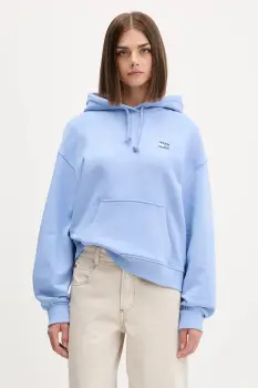 Tommy Jeans hanorac de bumbac culoarea bej, cu gluga, cu imprimeu, DW0DW19414 imagine