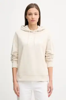 Tommy Jeans hanorac de bumbac culoarea bej, cu gluga, cu imprimeu, DW0DW20943 imagine