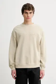 Tommy Jeans hanorac de bumbac culoarea bej, cu imprimeu, DM0DM22363 imagine