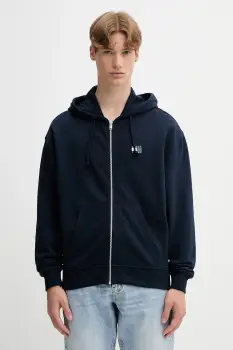 Tommy Jeans hanorac de bumbac culoarea bleumarin, cu gluga, cu imprimeu, DM0DM21626 imagine