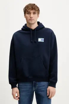 Tommy Jeans hanorac de bumbac culoarea bleumarin, cu gluga, cu imprimeu, DM0DM22379 imagine