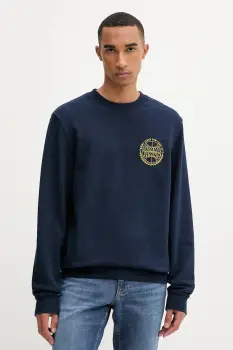 Tommy Jeans hanorac de bumbac culoarea bleumarin, cu imprimeu, DM0DM22081 imagine