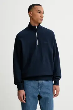 Tommy Jeans hanorac de bumbac culoarea bleumarin, uni, DM0DM21880 imagine