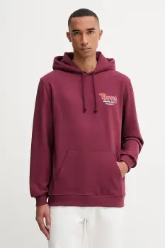 Tommy Jeans hanorac de bumbac culoarea bordo, cu gluga, cu imprimeu, DM0DM22086 imagine