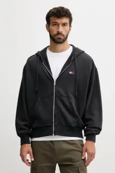 Tommy Jeans hanorac de bumbac culoarea gri, cu gluga, cu imprimeu, DM0DM22080 imagine