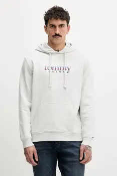 Tommy Jeans hanorac de bumbac culoarea gri, cu gluga, uni, DM0DM22642 imagine