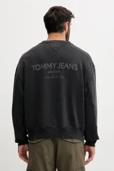 Tommy Jeans hanorac de bumbac culoarea gri, cu imprimeu, DM0DM22079 imagine